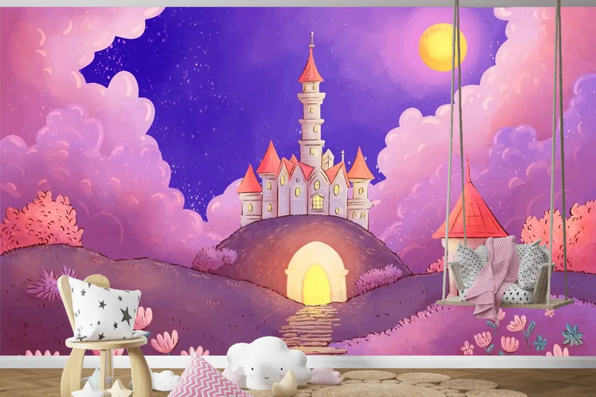 Suluboya Peri Masalı Arka Plan Çocuk Odası Duvar Kağıdı 