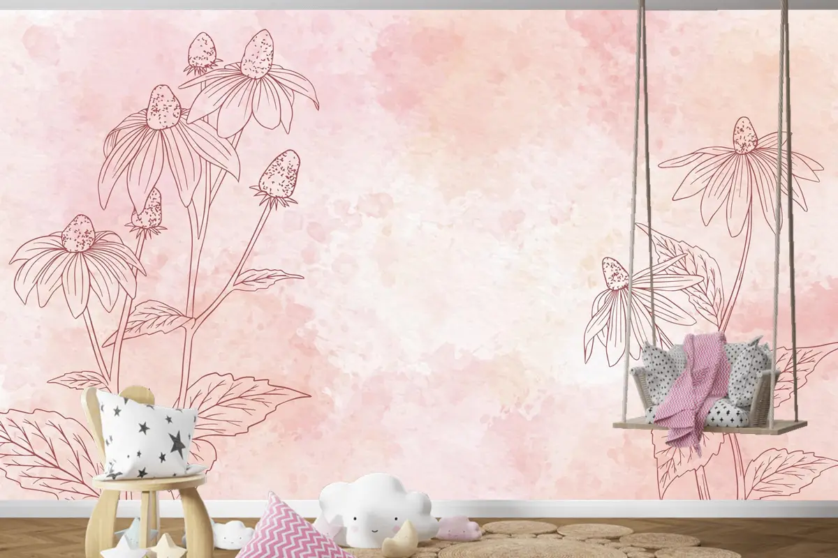 Tek Renkli Çocuk Odası Duvar Kağıdı Nde Suluboya Çiçek Arkaplan