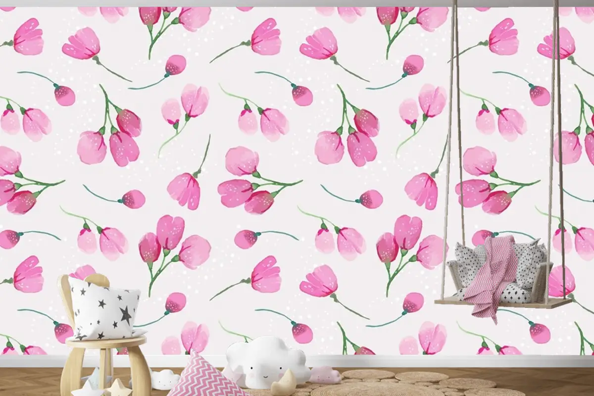 Suluboya Çiçek Desenli Tasarım Çocuk Odası Duvar Kağıdı 