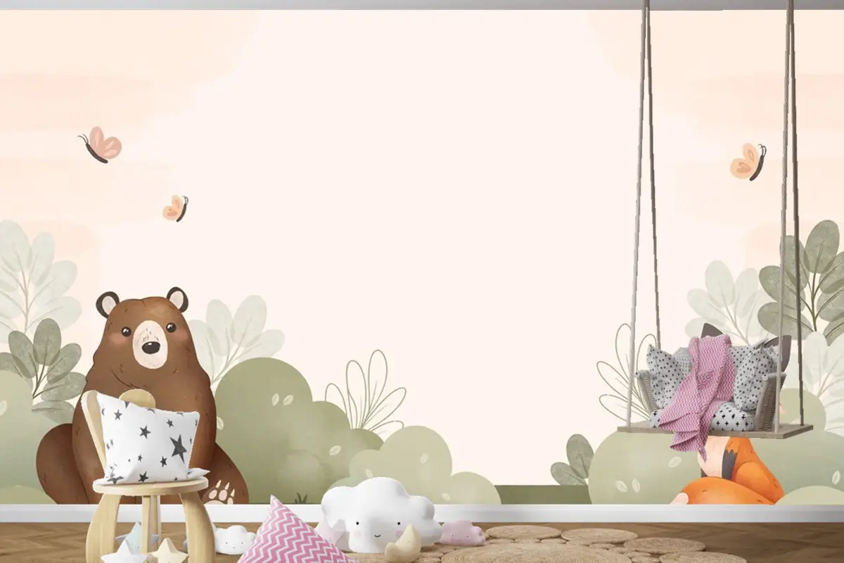 Suluboya Orman Hayvanları Çocuk Odası Duvar Kağıdı