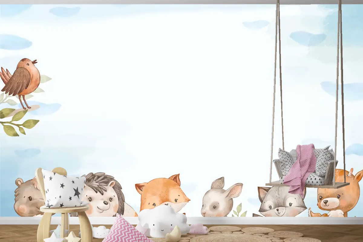 Suluboya Orman Hayvanları Çocuk Odası Duvar Kağıdı