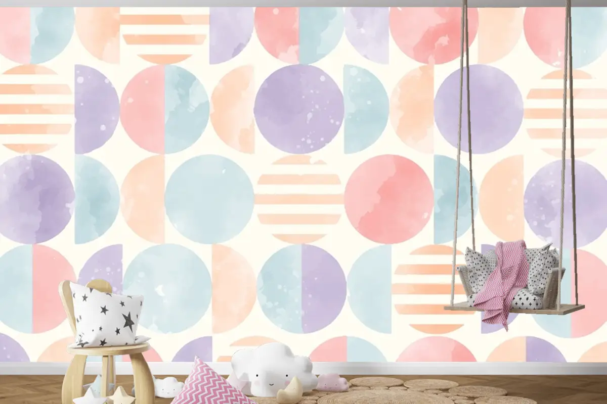 Suluboya Geometrik Arka Plan Çocuk Odası Duvar Kağıdı