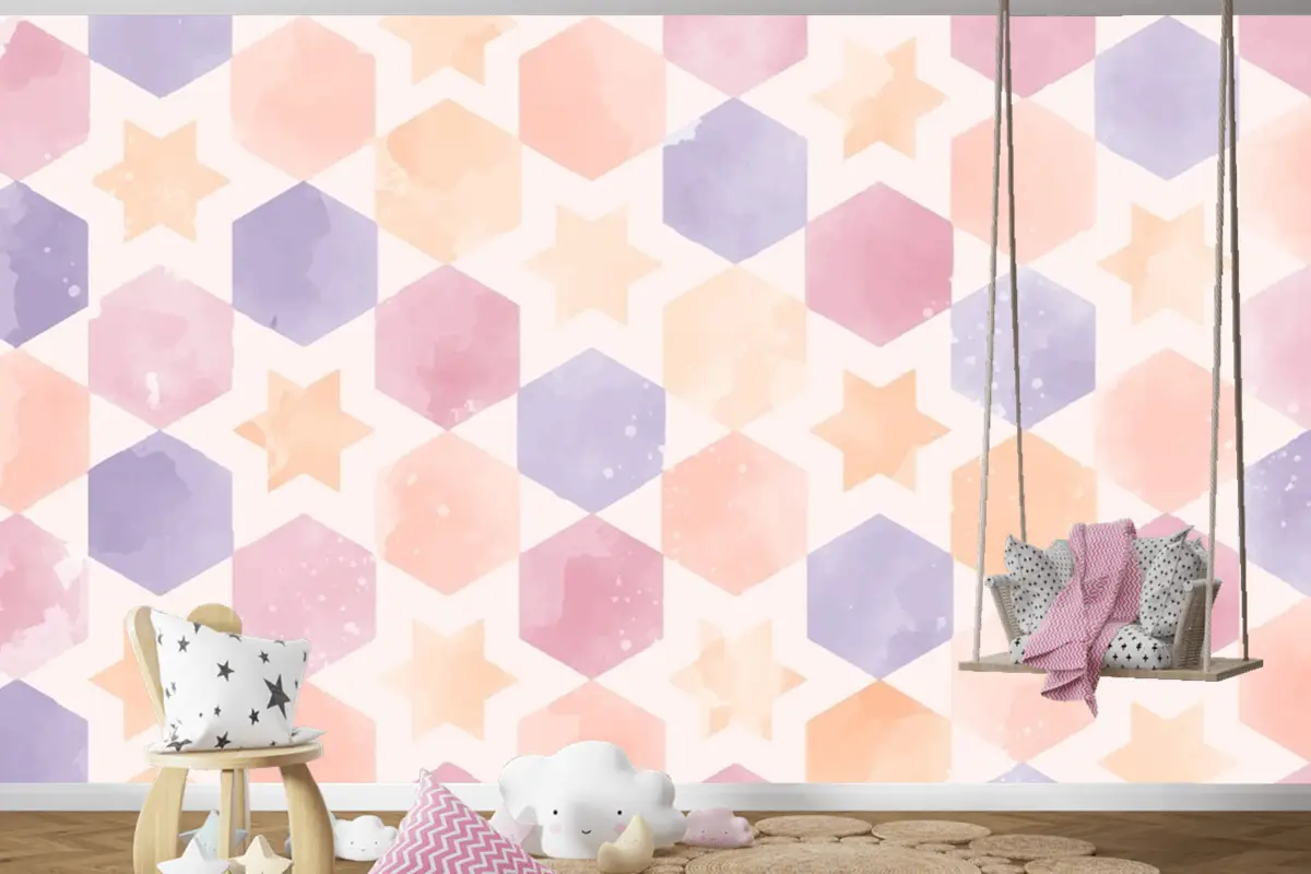 Suluboya Geometrik Arka Plan Çocuklar Çocuk Odası Duvar Kağıdı