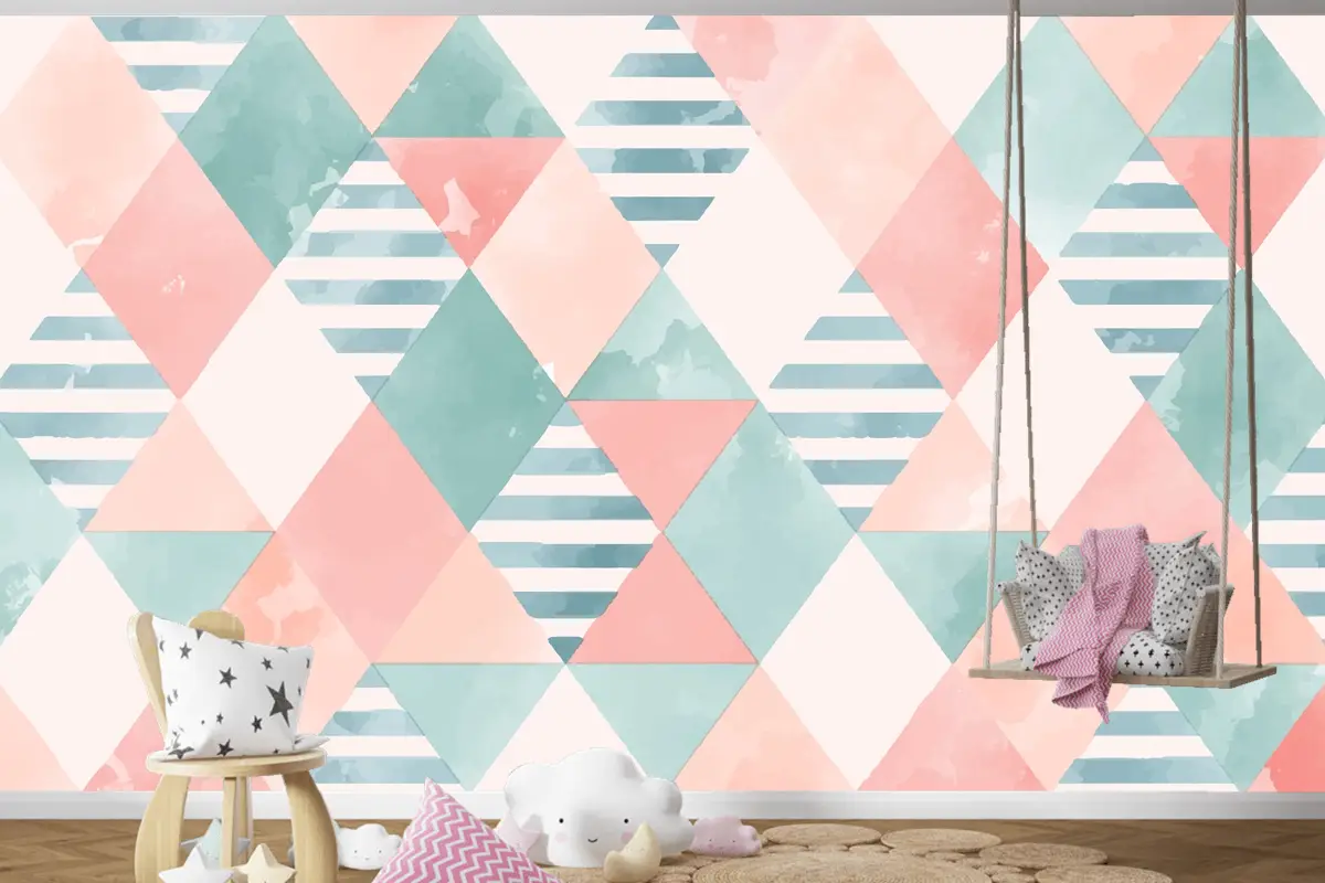 Suluboya Geometrik Çocuk Odası Duvar Kağıdı