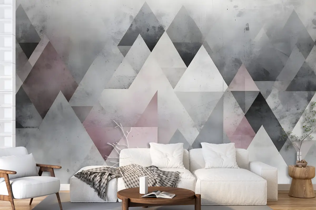 Suluboya Geometrik Üçgen Desen Duvar Kağıdı