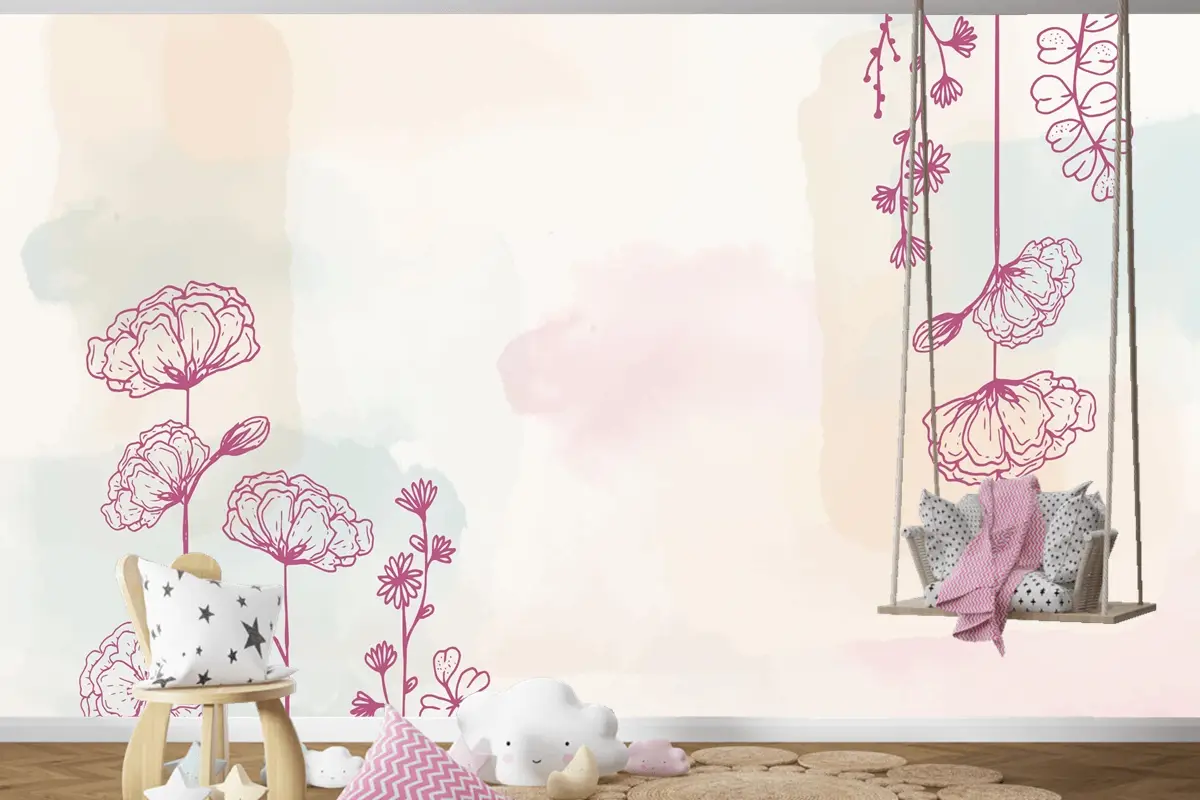 Suluboya Elle Çizilmiş Arka Plan Çocuk Odası Duvar Kağıdı