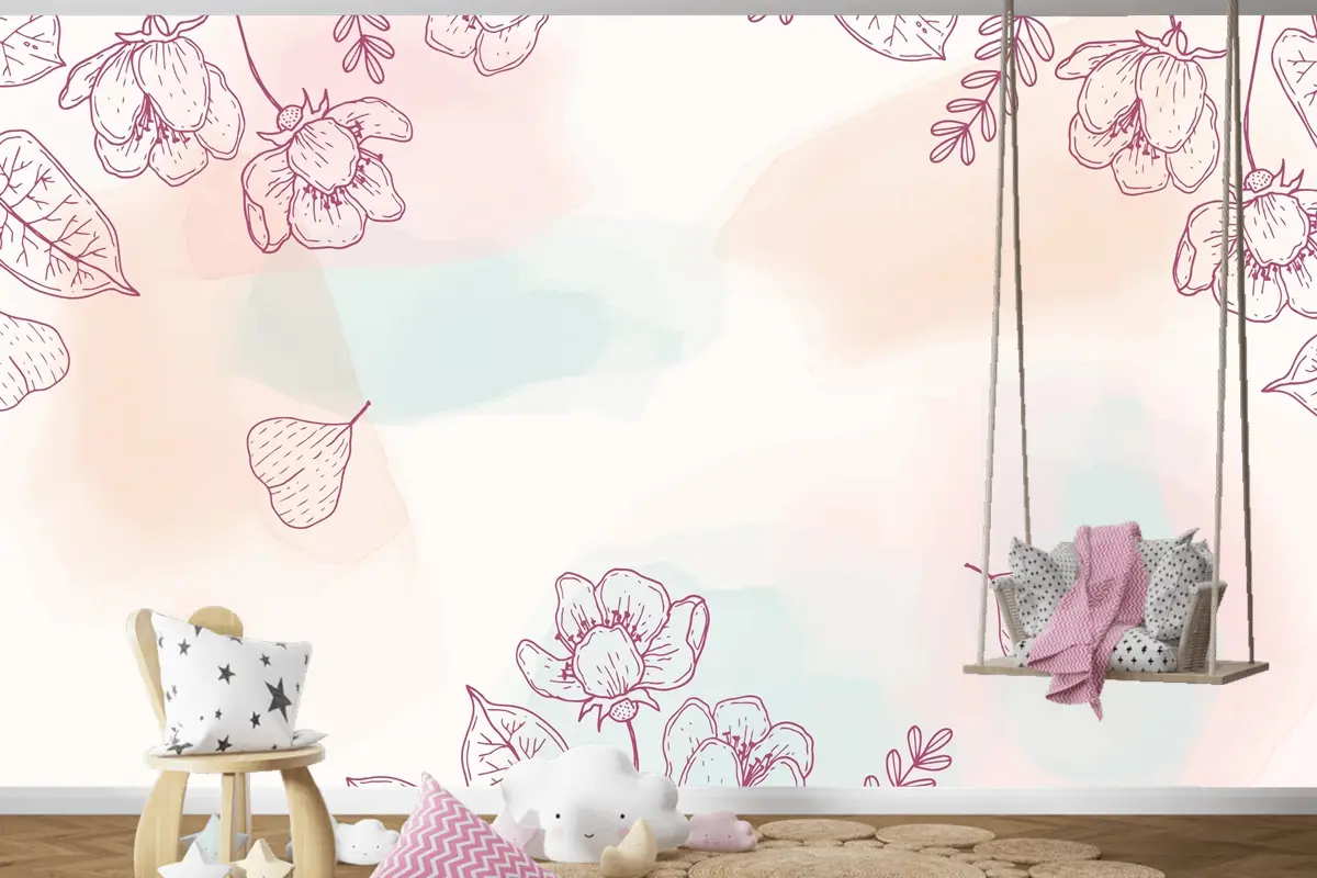 Suluboya Elle Çizilmiş Arka Plan Çocuk Odası Duvar Kağıdı 