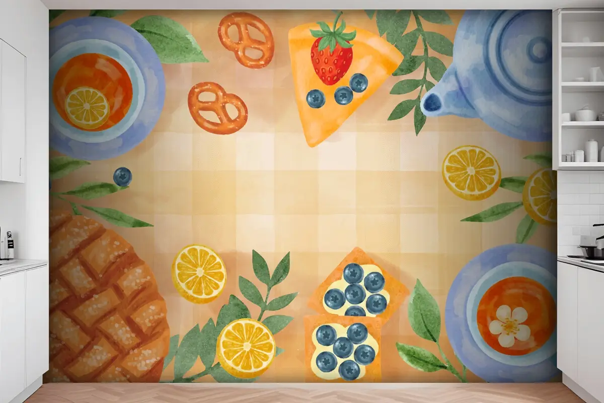 Suluboya Uluslararası Çay Günü Arka Plan Mutfak Mutfak Duvar Kağıdı