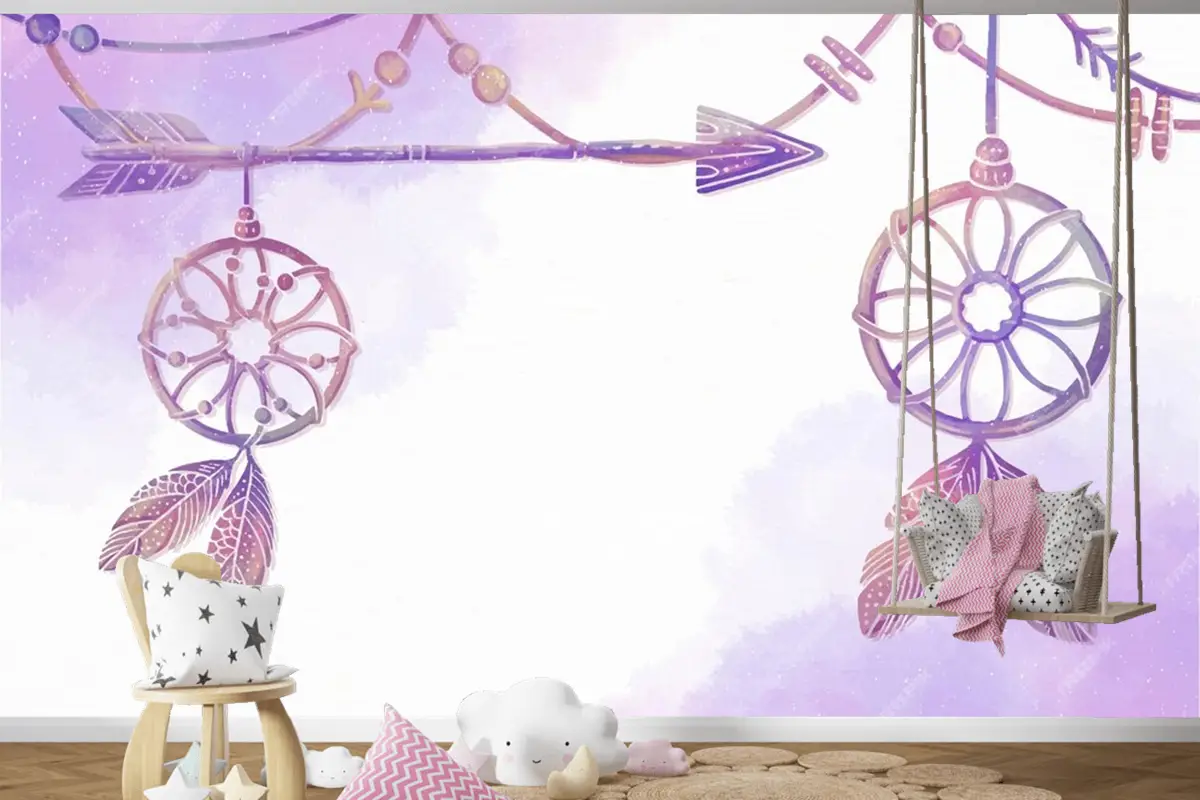 Suluboya Boyalı Boho Arka Plan Çocuk Odası Duvar Kağıdı 