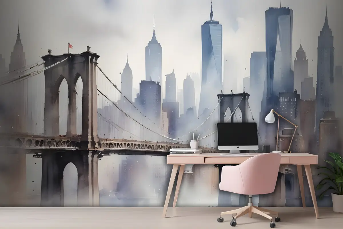 Suluboya Resim New York Şehri Manzara Duvar Kağıdı 