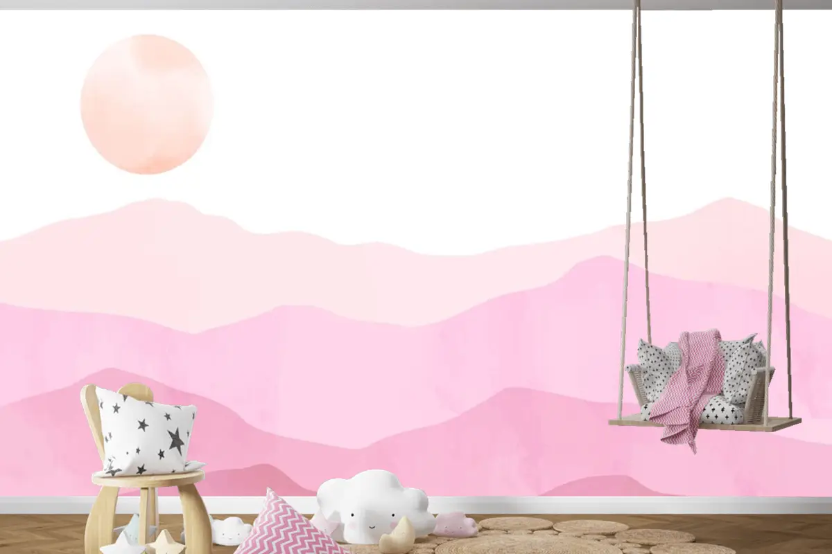 Suluboya Pastel Dağlar Arka Plan Çocuk Odası Duvar Kağıdı 