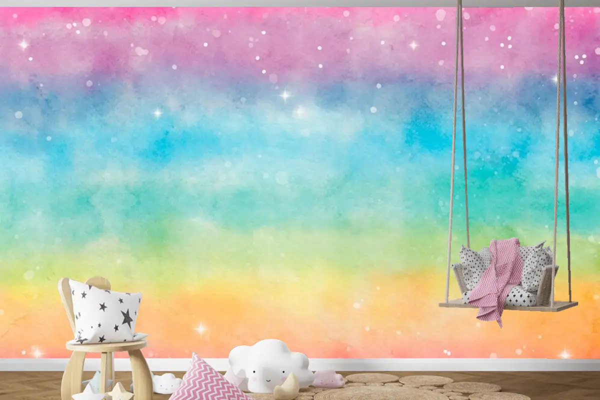 Suluboya Gökkuşağı Arka Plan  Çocuk Odası Duvar Kağıdı