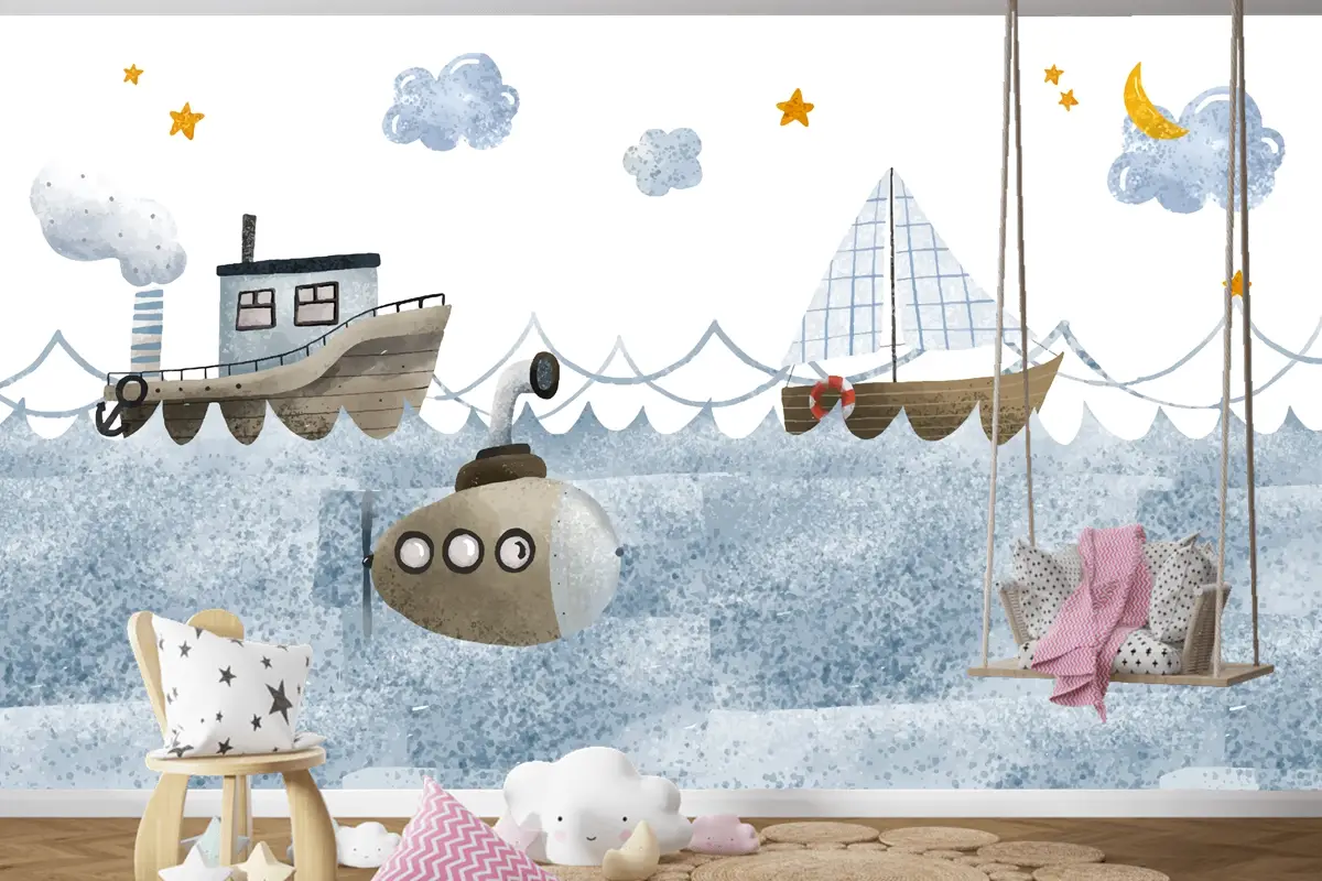 Suluboya Deniz Manzarası Çocuk Odası Duvar Kağıdı 