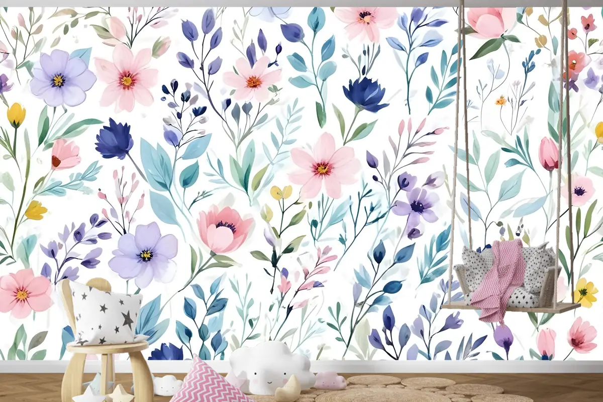 Suluboya Bahar Çiçek Çocuk Odası Duvar Kağıdı 