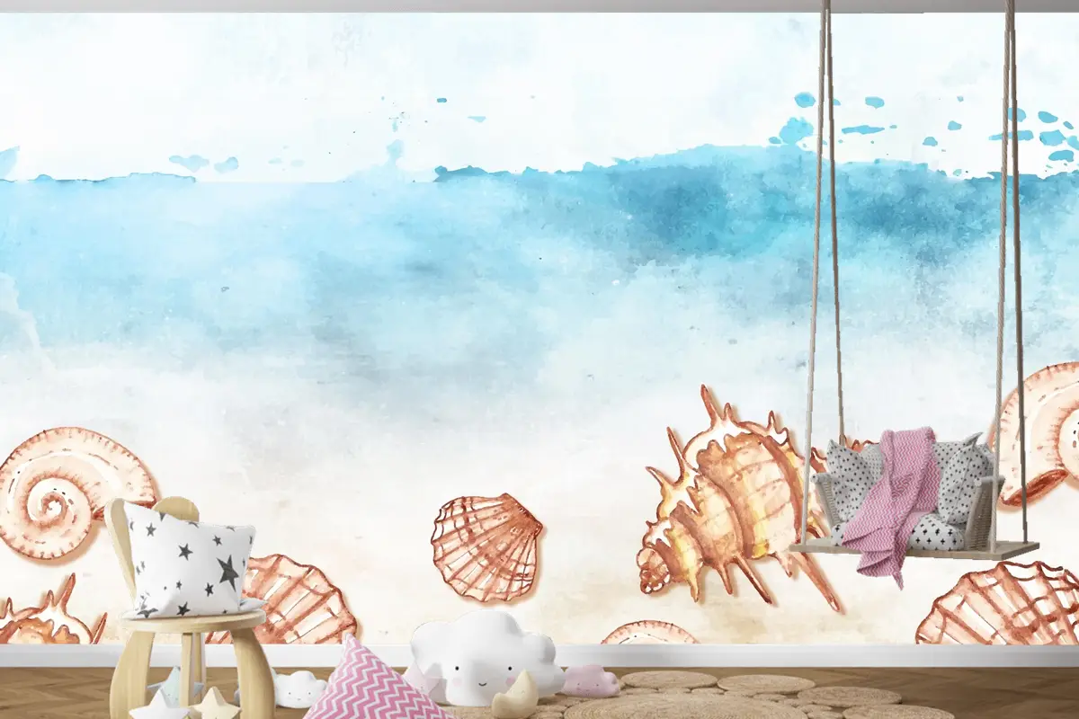 Kabuklu Suluboya Yaz Arkaplanı Çocuk Odası Duvar Kağıdı