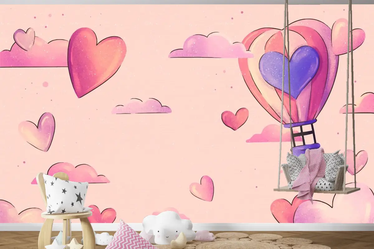 Suluboya Sevgililer Günü Arka Plan Çocuk Odası Duvar Kağıdı