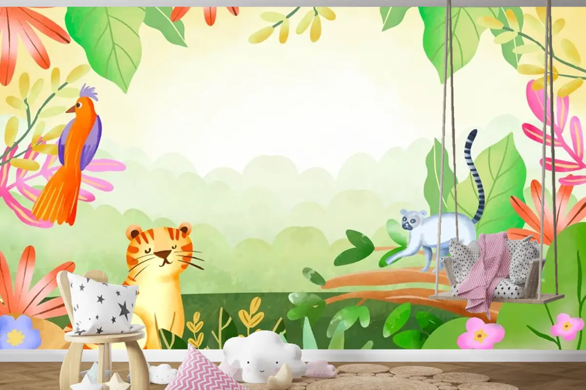 Suluboya Dünya Yaban Hayatı Günü Arka Plan Çocuk Odası Duvar Kağıdı 