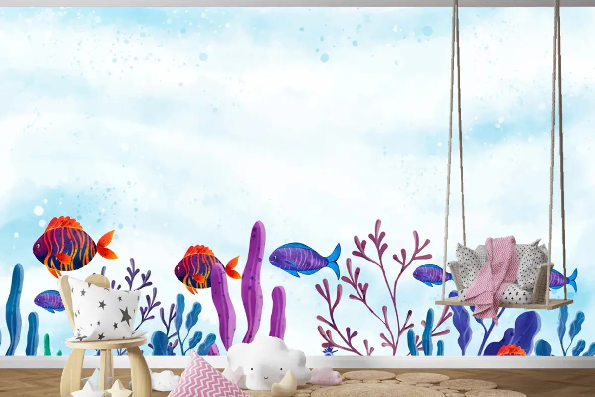 Dünya Okyanuslar Günü Suluboya Arka Plan Çocuk Odası Duvar Kağıdı