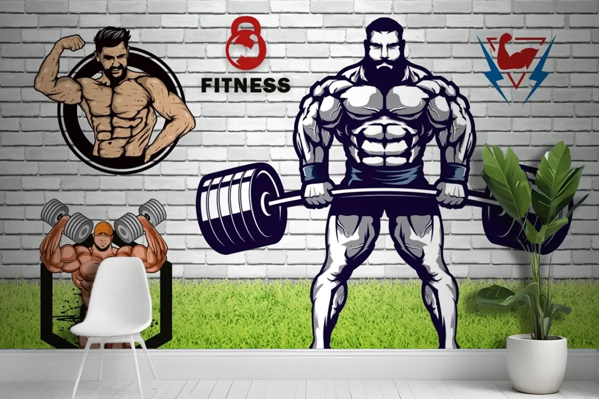 Yeşil Çim Halter Gym Fitness Duvar Kağıdı