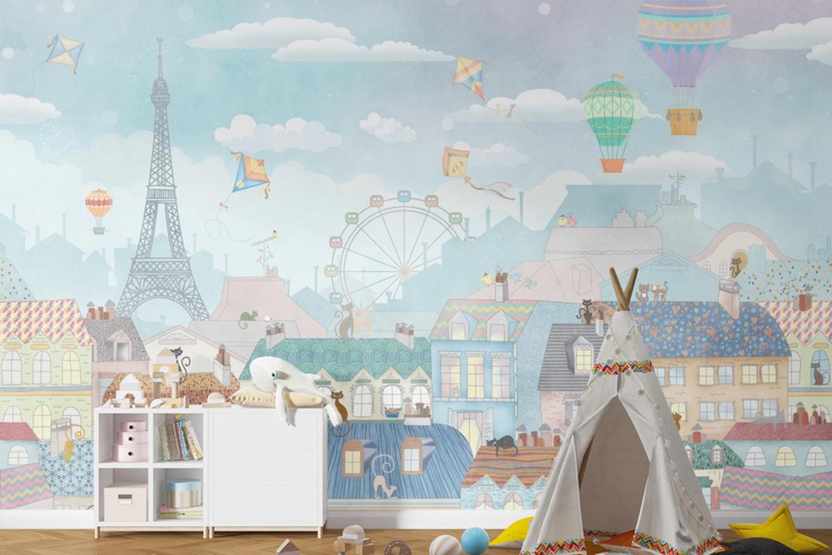 Eski Paris Suluboya Çocuk Odası Duvar Kağıdı