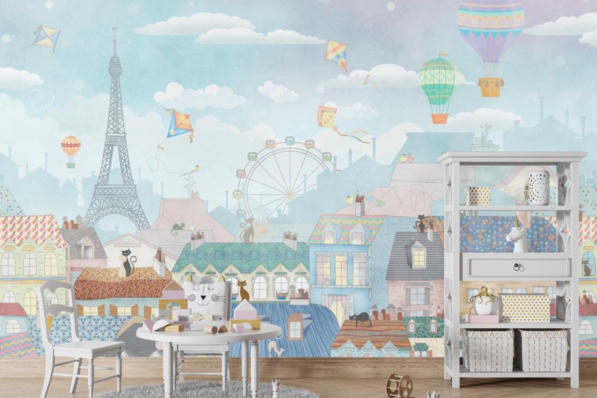 Eski Paris Suluboya Çocuk Odası Duvar Kağıdı