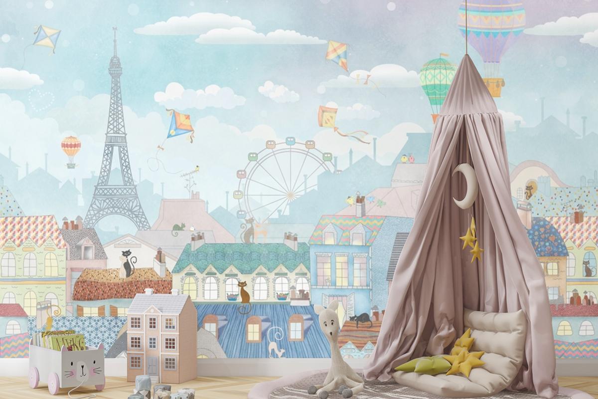 Eski Paris Suluboya Çocuk Odası Duvar Kağıdı