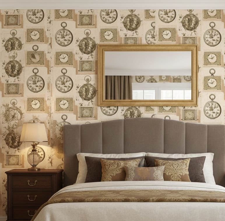 Eskitme Saat Desenli Duvar Kağıdı 53110