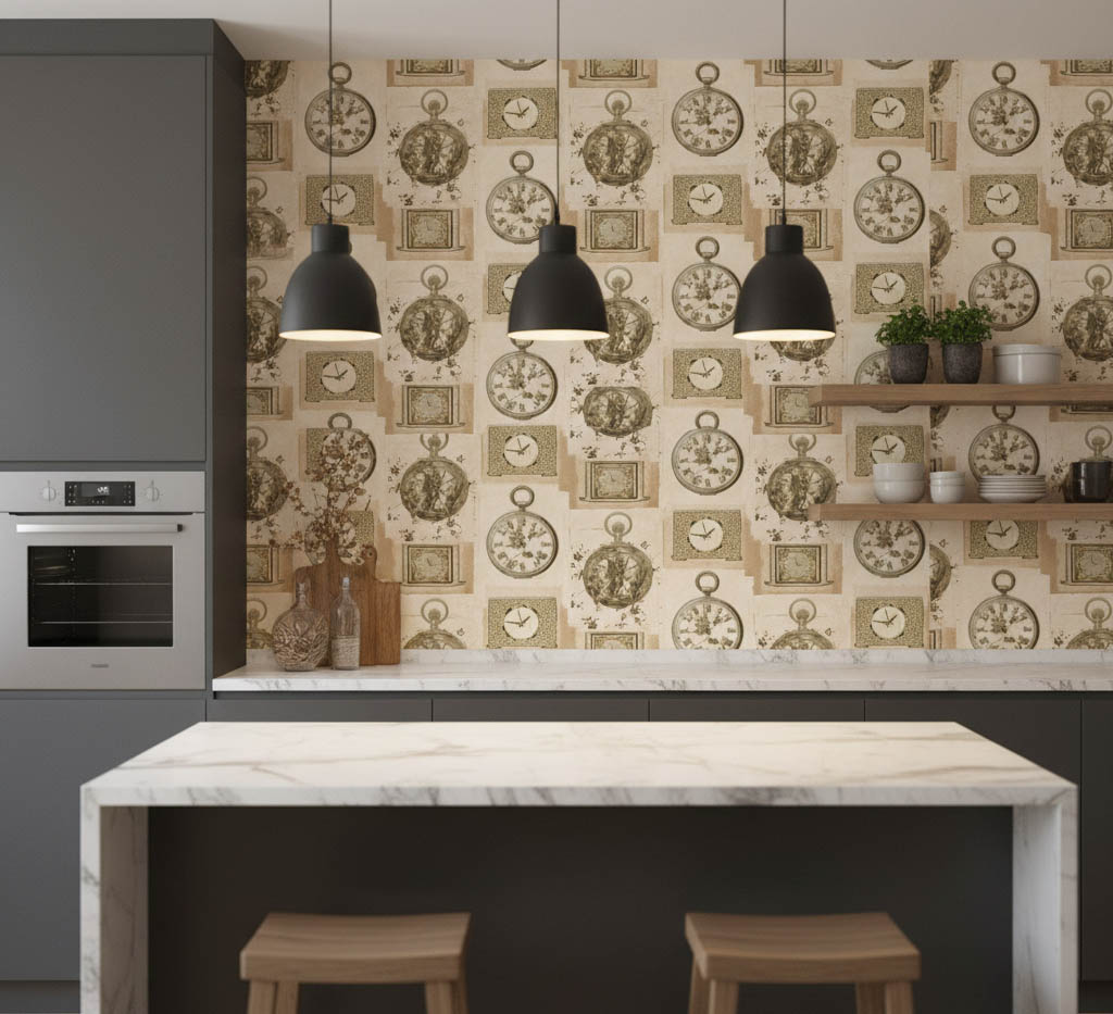 Eskitme Saat Desenli Duvar Kağıdı 53110