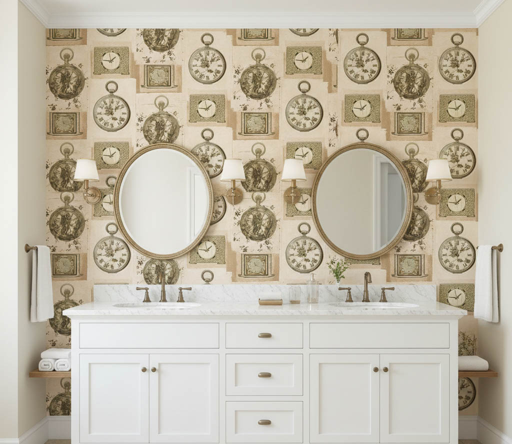 Eskitme Saat Desenli Duvar Kağıdı 53110