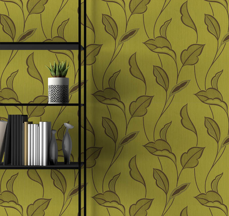 Fıstık Yeşili Yaprak Desen Ucuz Duvar Kağıdı 763546