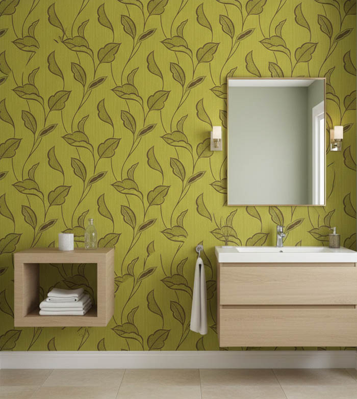 Fıstık Yeşili Yaprak Desen Ucuz Duvar Kağıdı 763546