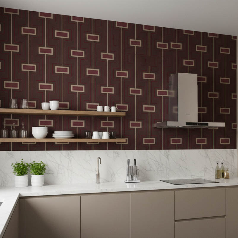 Geometrik Kare Desen Ucuz Duvar Kağıdı 758009