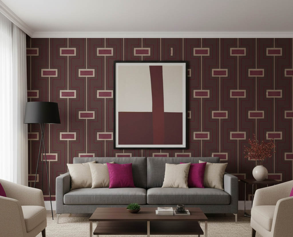 Geometrik Kare Desen Ucuz Duvar Kağıdı 758009