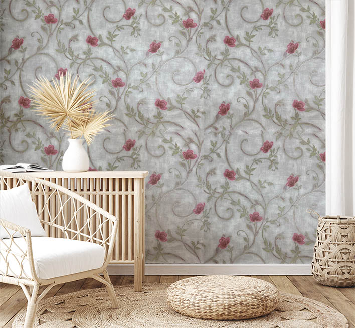 Gri Çiçek Desen Dokulu 16 M2 Duvar Kağıdı 92173