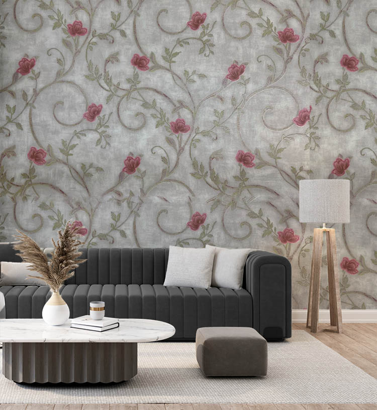 Gri Çiçek Desen Dokulu 16 M2 Duvar Kağıdı 92173