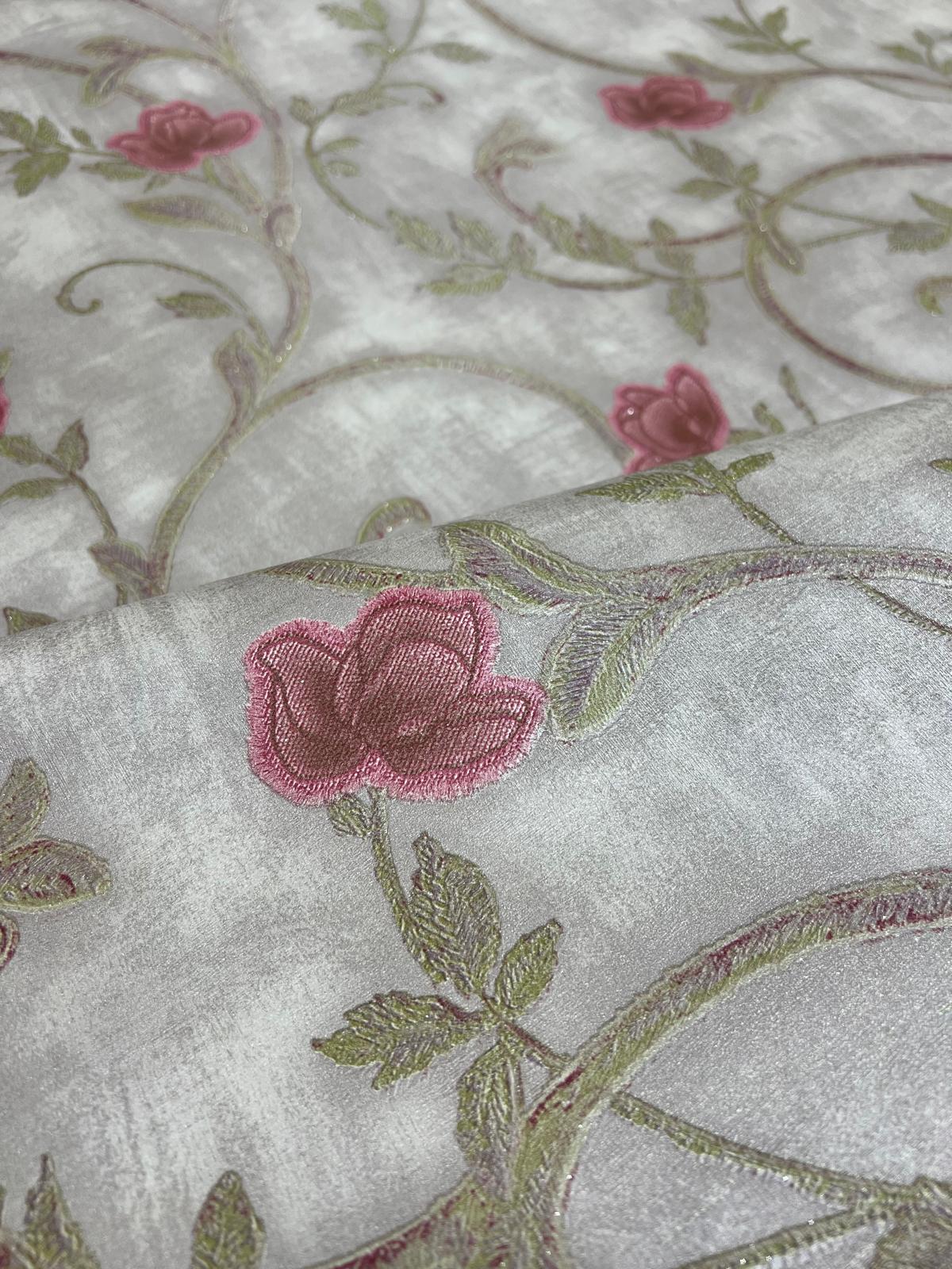 Gri Çiçek Desen Dokulu 16 M2 Duvar Kağıdı 92173