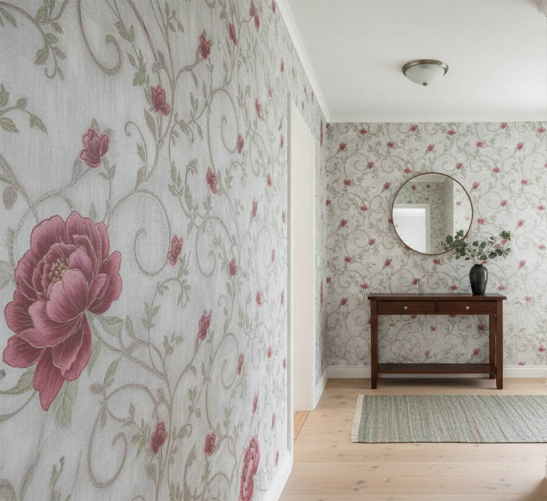 Gri Çiçek Desen Dokulu 16 M2 Duvar Kağıdı 92173