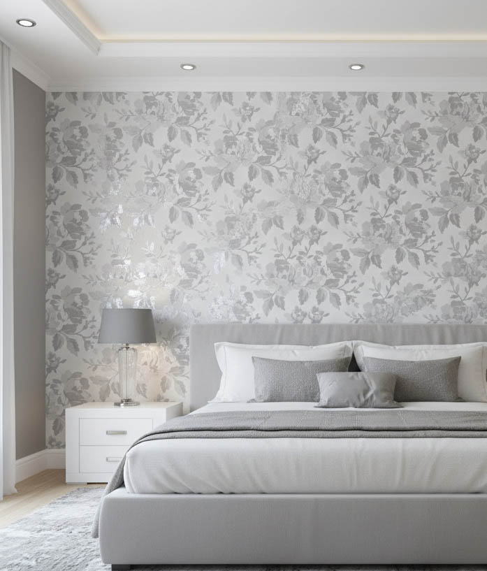 Gri Çiçek Desen Duvar Kağıdı 2934
