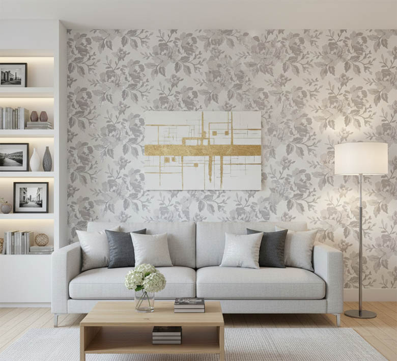 Gri Çiçek Desen Duvar Kağıdı 2934