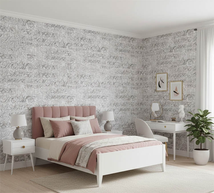 Gri Klasik Yazılı Duvar Kağıdı 113019