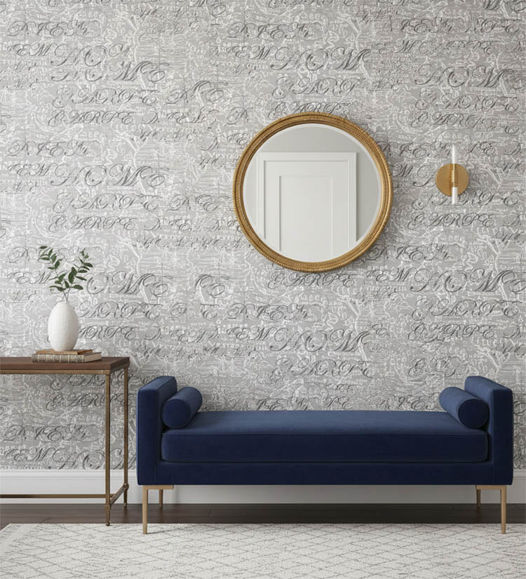 Gri Klasik Yazılı Duvar Kağıdı 113019