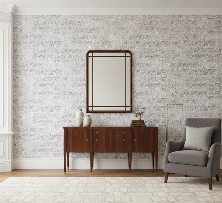 Gri Klasik Yazılı Duvar Kağıdı 113019