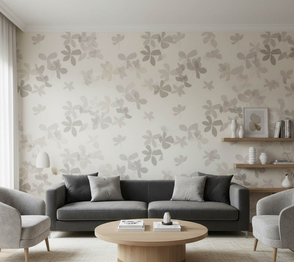 Gri Parlak Çiçek Desenli Duvar Kağıdı 112028