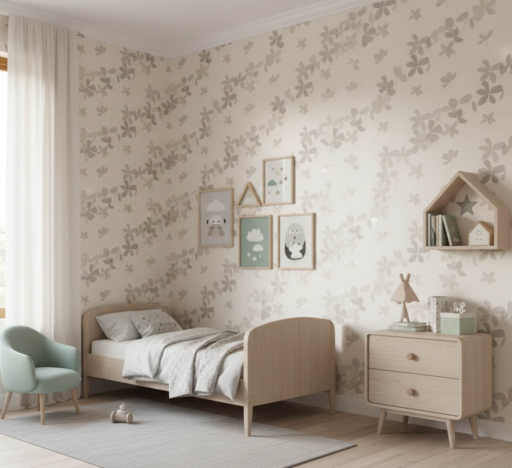 Gri Parlak Çiçek Desenli Duvar Kağıdı 112028