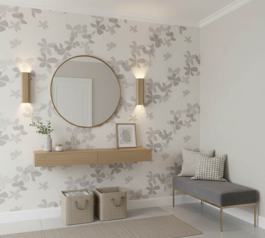 Gri Parlak Çiçek Desenli Duvar Kağıdı 112028