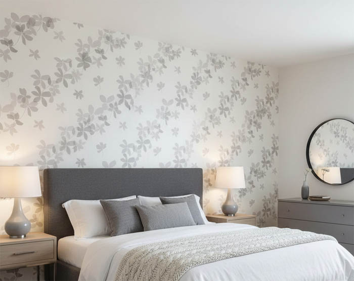 Gri Parlak Çiçek Desenli Duvar Kağıdı 112028
