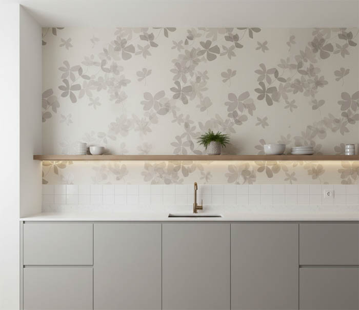 Gri Parlak Çiçek Desenli Duvar Kağıdı 112028