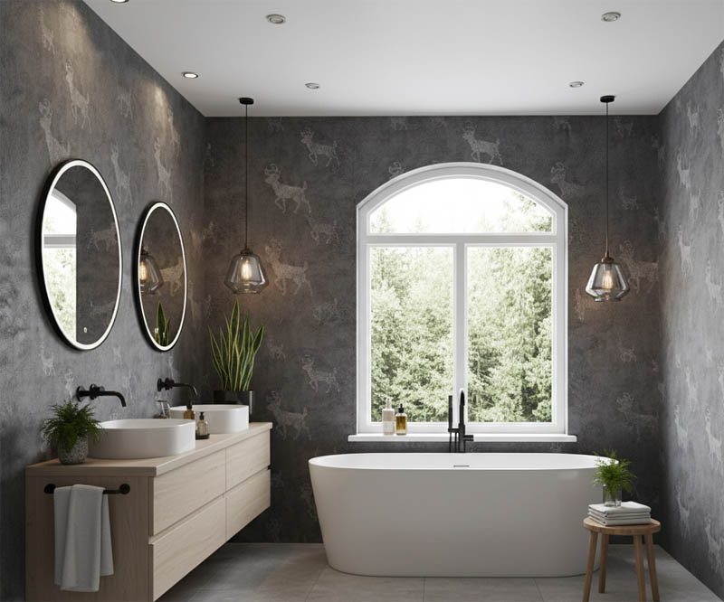 Gri Zemin Geyik Tasarım Duvar Kağıdı 3004