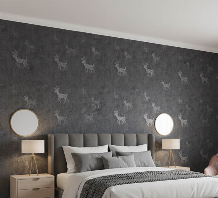 Gri Zemin Geyik Tasarım Duvar Kağıdı 3004