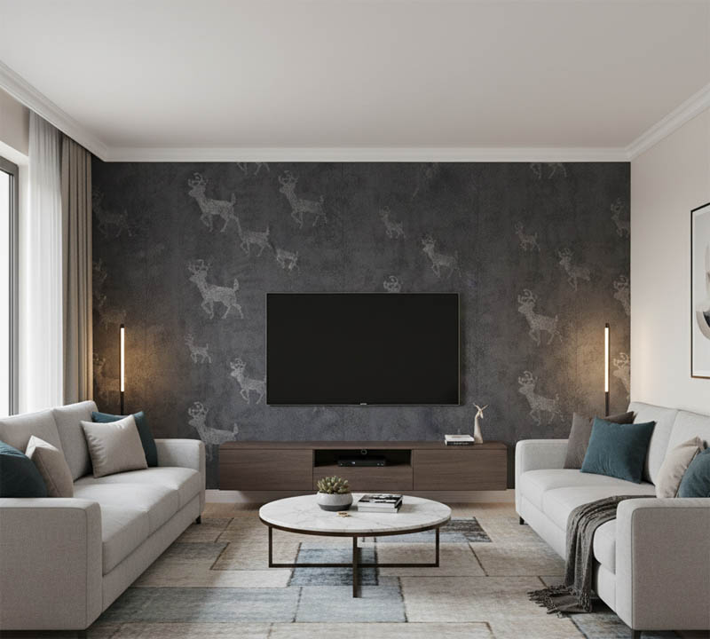 Gri Zemin Geyik Tasarım Duvar Kağıdı 3004